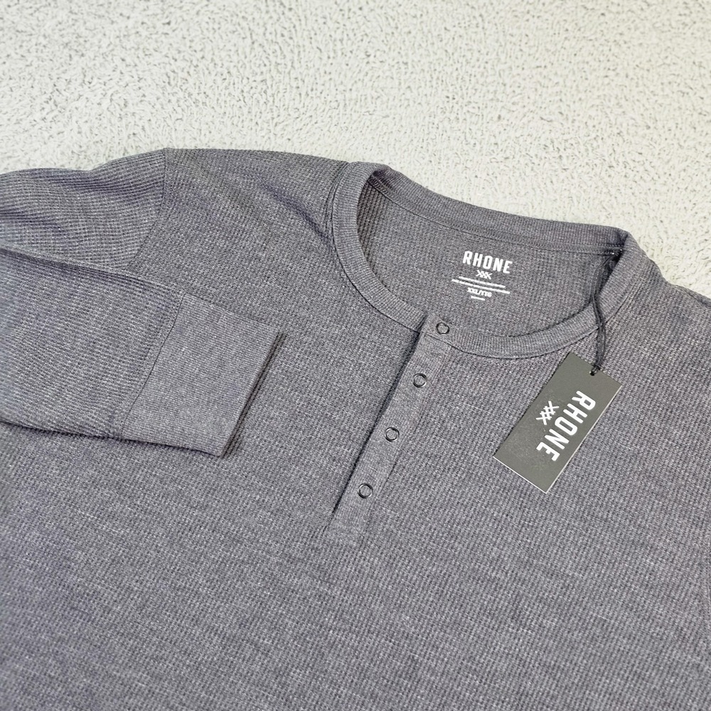 Rhone Shirt Mens 2XL Gray Waffle Henley Long Sleeve Thermal Tagless Relaxed Fit